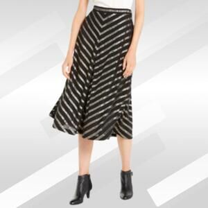 2/$50 Alfani Metallic Striped Black Midi Skirt Size 14